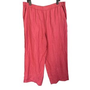 Neiman Marcus Red 100% Linen Wide Leg Elastic Waist‎ Pants